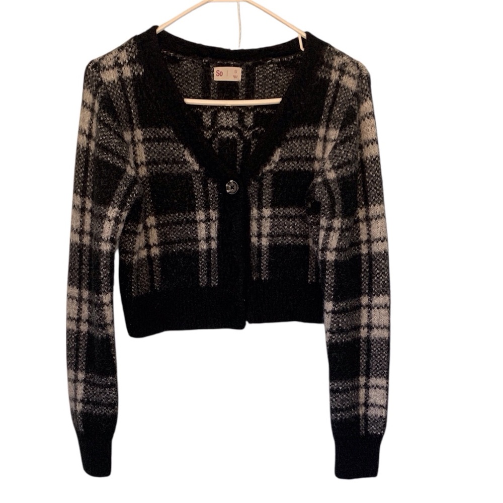 SO Black and Gray Plaid Cardigan